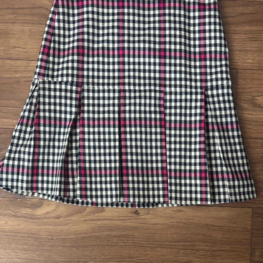 💕J.Crew Pink and Black Houndstooth Plaid Sleeveless Dress Pleated Skirt Academia